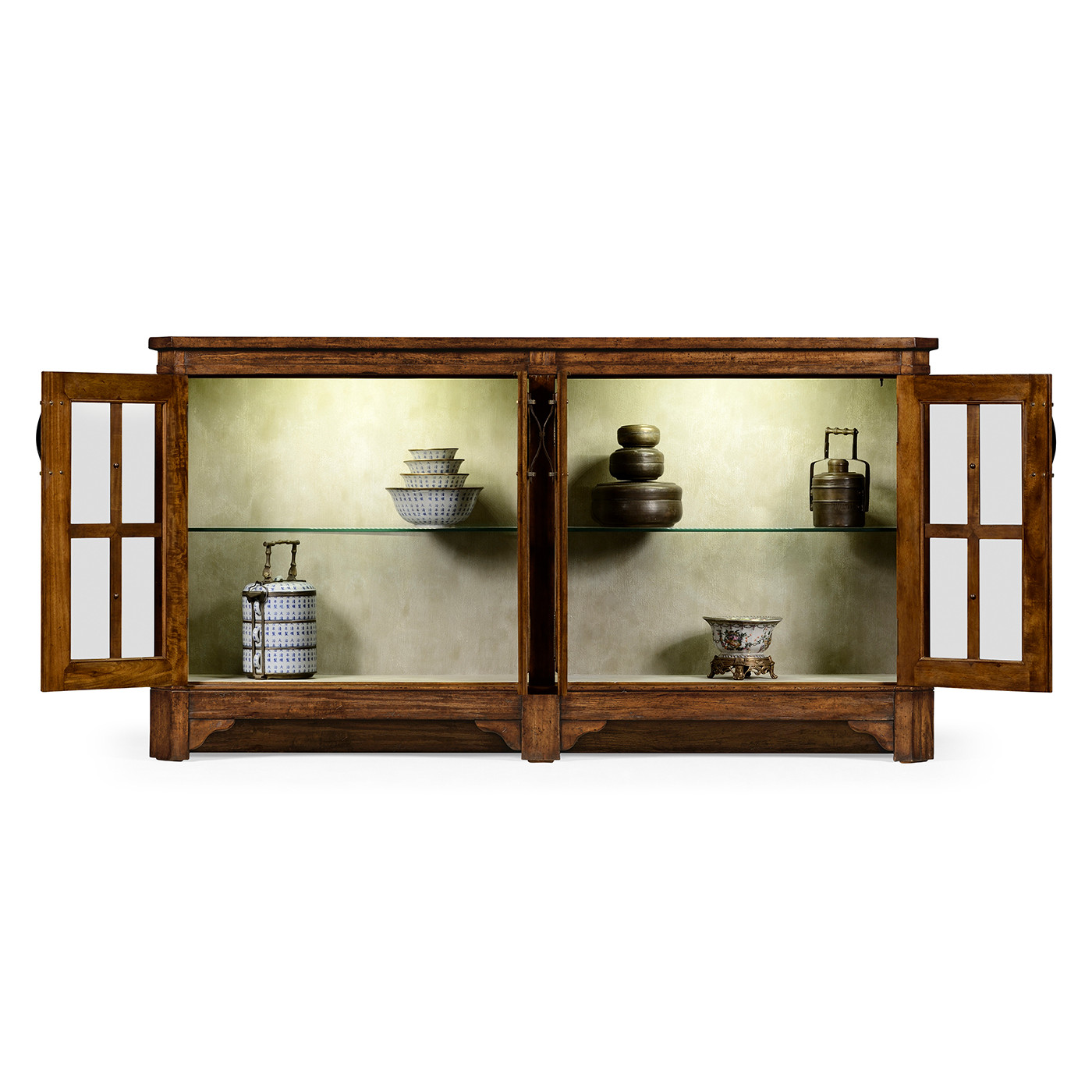 Country Walnut Parquet Welsh Bookcase with Strap Handles