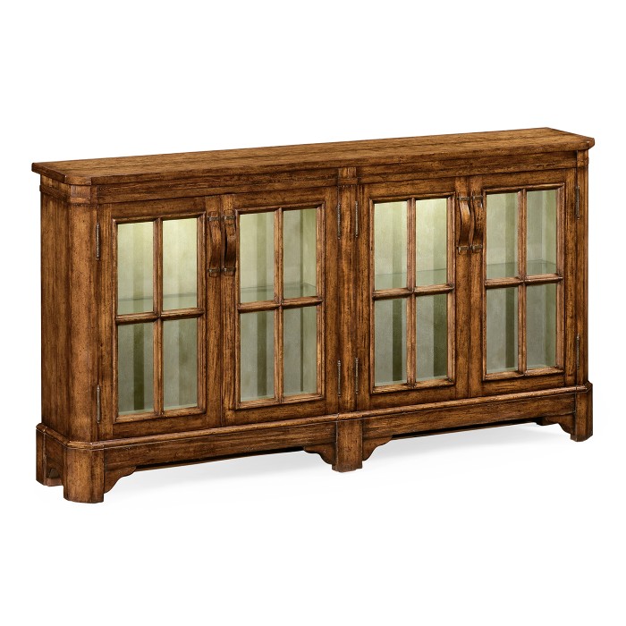 Country Walnut Parquet Welsh Bookcase with Strap Handles