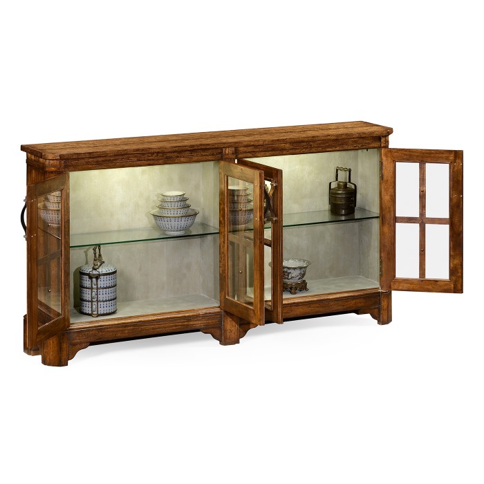 Country Walnut Parquet Welsh Bookcase with Strap Handles