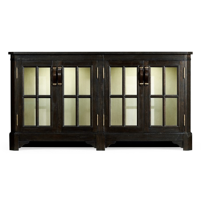 Dark Ale Parquet Welsh Bookcase with Strap Handles