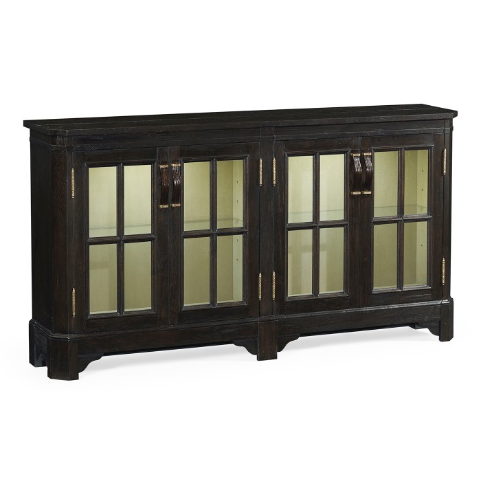 Dark Ale Parquet Welsh Bookcase with Strap Handles