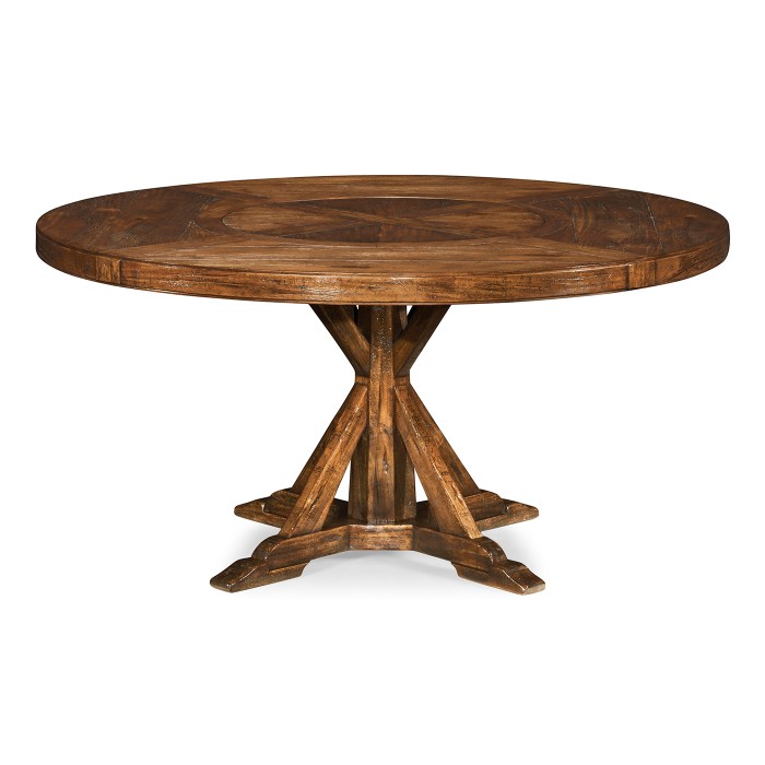 Country Walnut Round Dining Table with Inbuilt Lazy Susan 60
