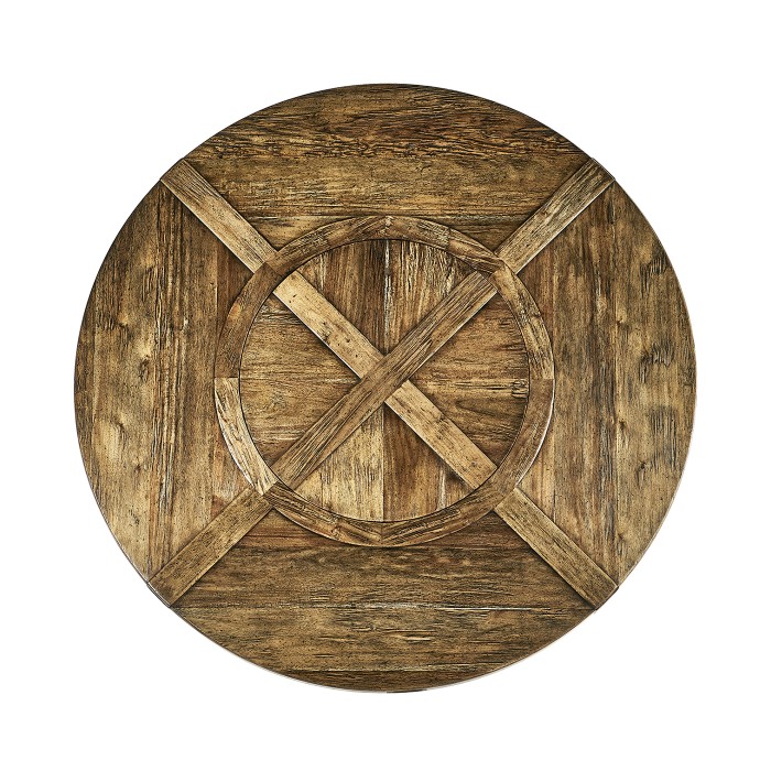 Medium Brown Driftwood Round Dining Table with Inbuilt Lazy Susan 60