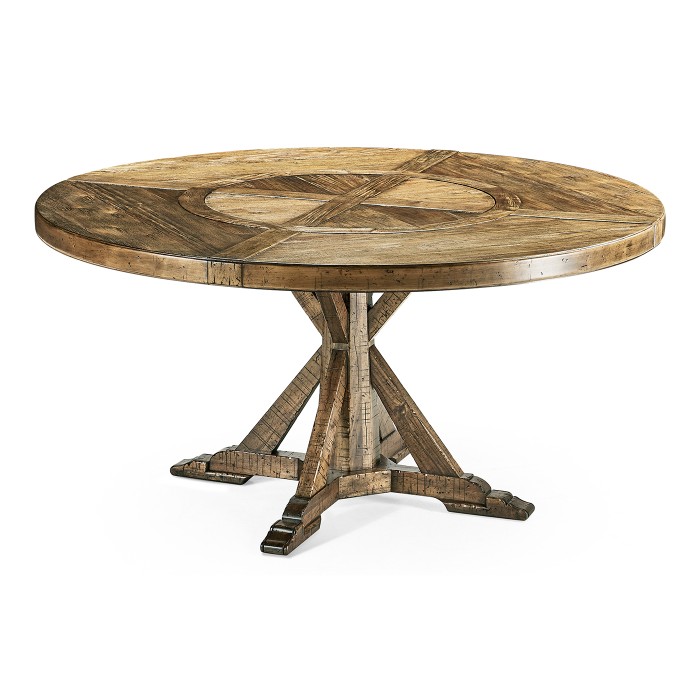 Medium Brown Driftwood Round Dining Table with Inbuilt Lazy Susan 60