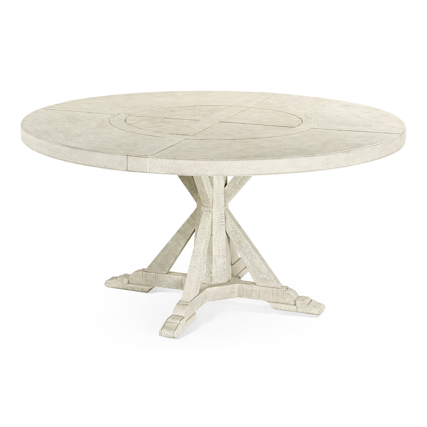 Whitewash Driftwood Round Dining Table with Inbuilt Lazy Susan 60
