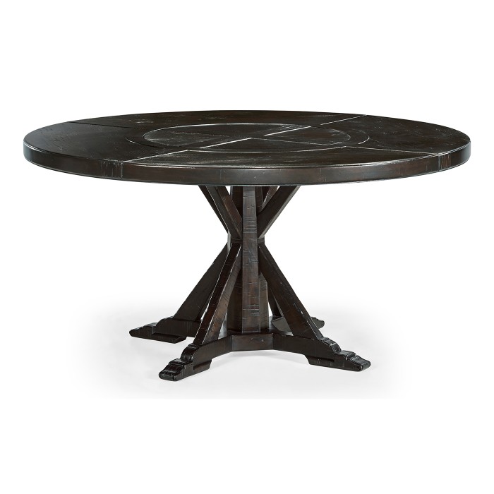 Dark Ale Round Dining Table with Inbuilt Lazy Susan 60