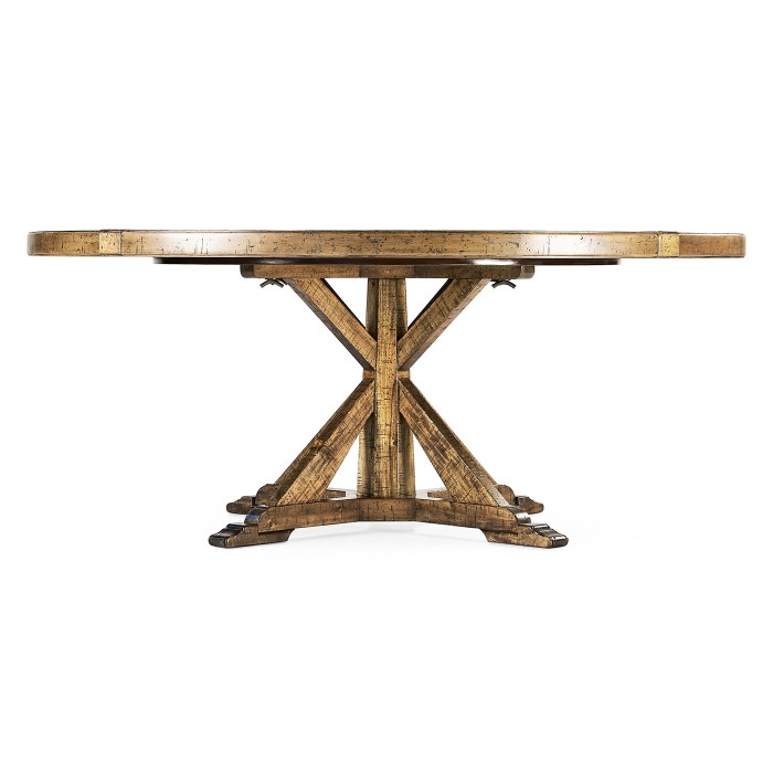Medium Brown Driftwood Round Dining Table with Inbuilt Lazy Susan 72