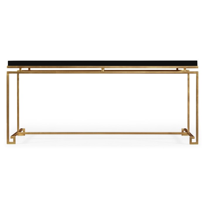 Gilded Iron Rectangular Coffee Table with Smoky Black Top