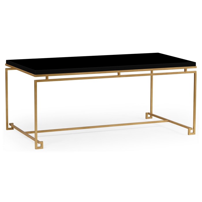 Gilded Iron Rectangular Coffee Table with Smoky Black Top