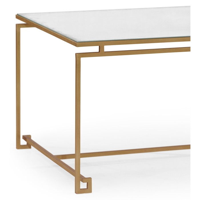 Gilded Iron Rectangular Coffee Table with An Antique Glass Top
