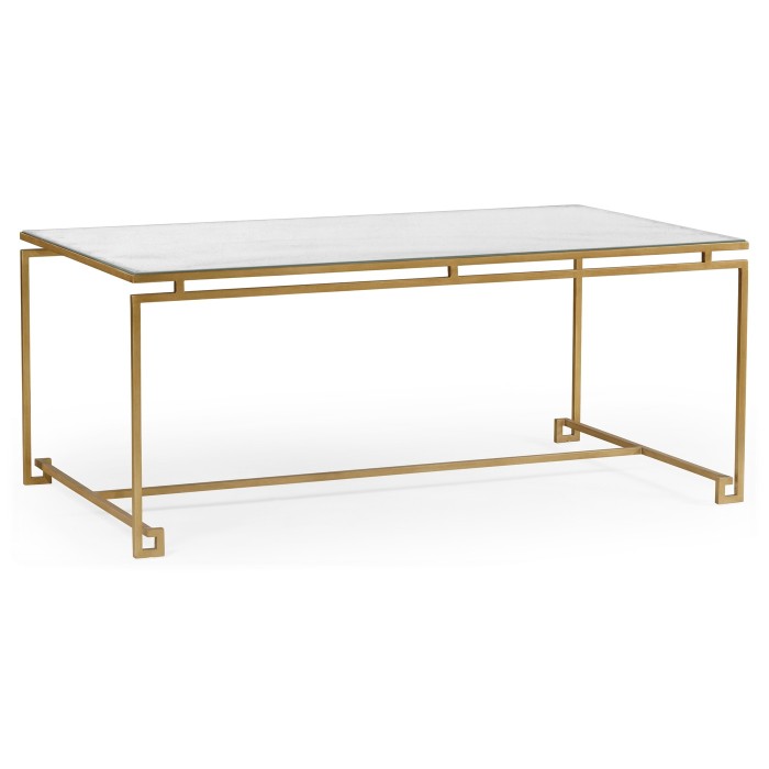 Gilded Iron Rectangular Coffee Table with An Antique Glass Top