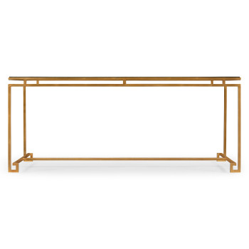 Gilded Iron Rectangular Coffee Table with A Black Glass Top