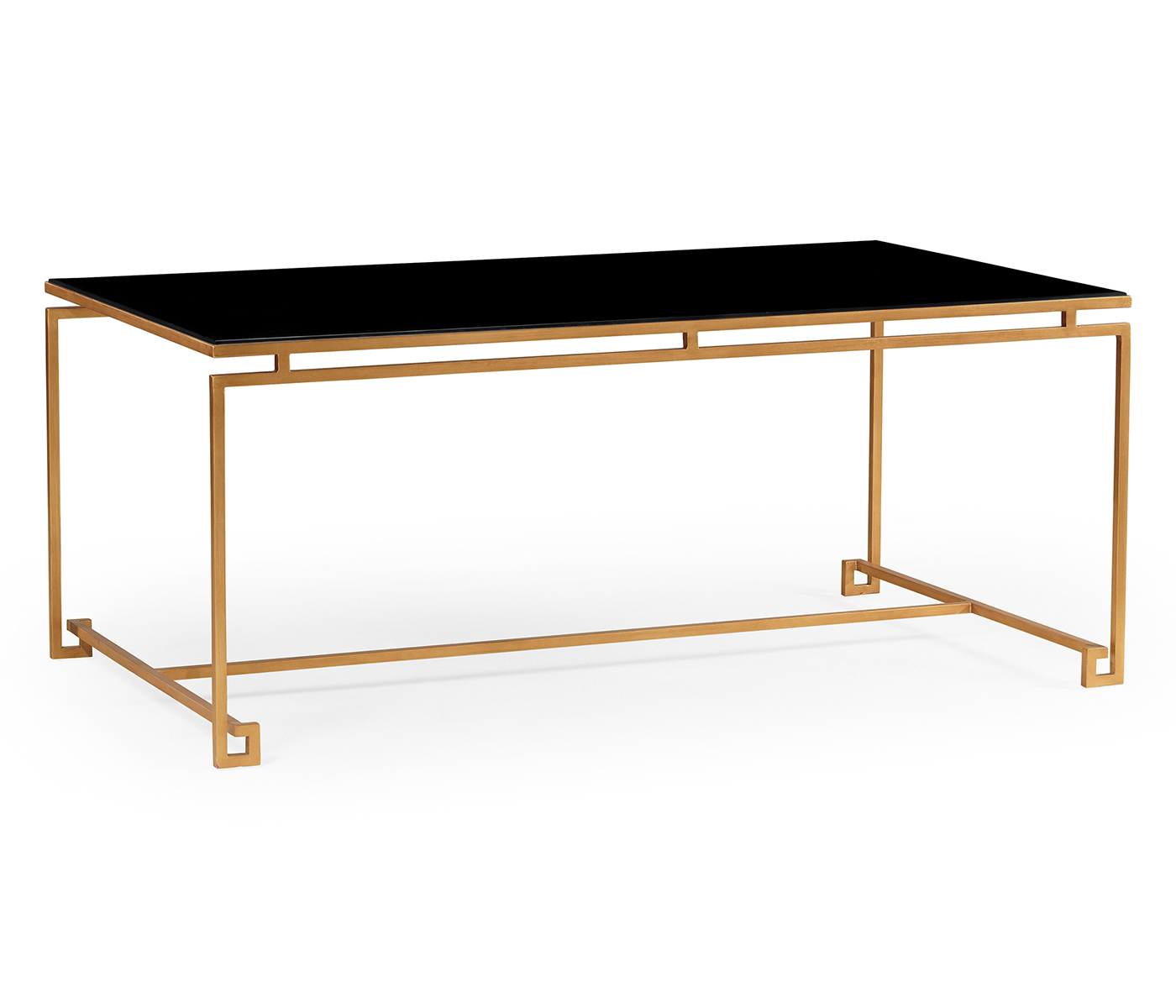 Gilded Iron Rectangular Coffee Table with A Black Glass Top