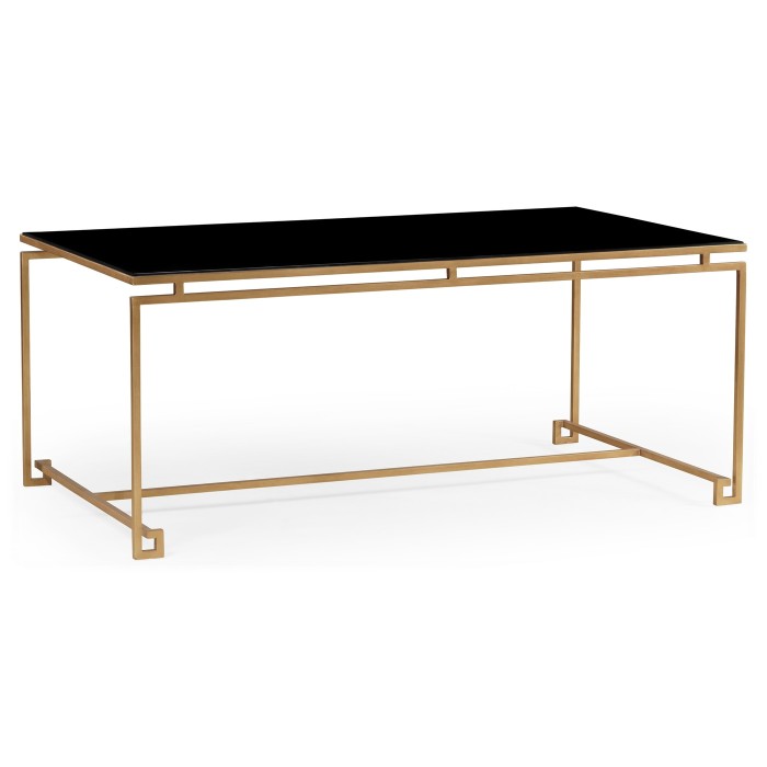 Gilded Iron Rectangular Coffee Table with A Black Glass Top