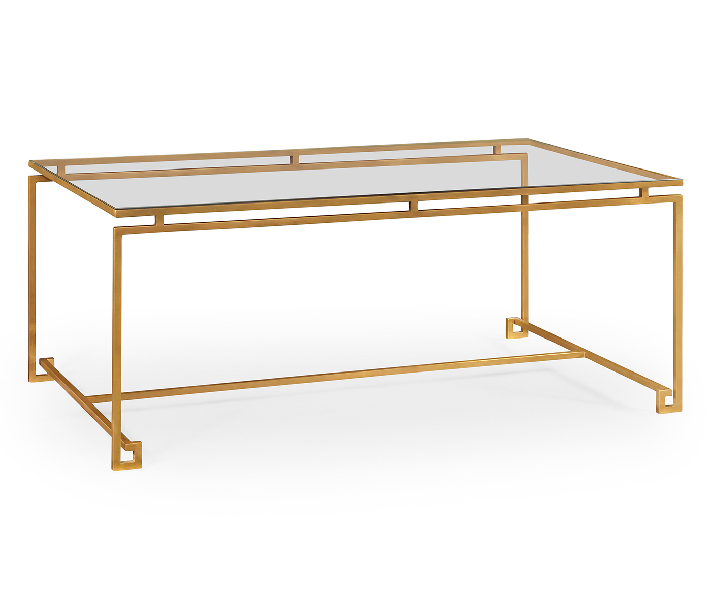 Gilded Iron Rectangular Coffee Table with Clear Glass Top