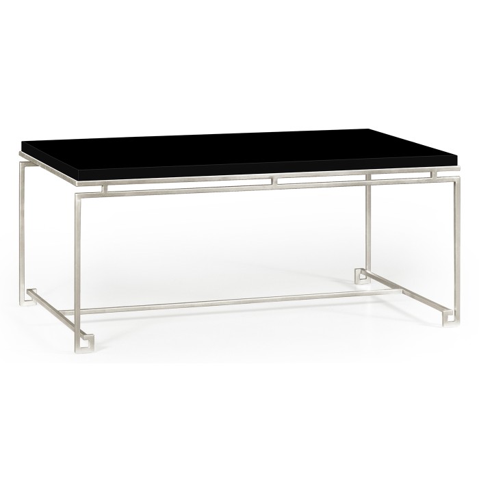 Silver Iron Rectangular Coffee Table with Smoky Black Top