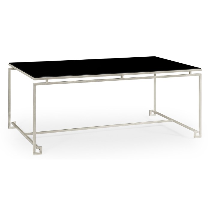 Silver Iron Rectangular Coffee Table with A Black Glass Top