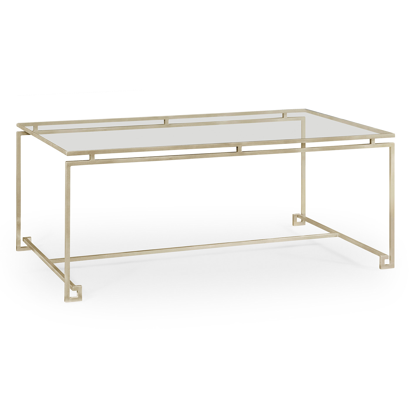 Silver Iron Rectangular Coffee Table with A Clear Glass Top