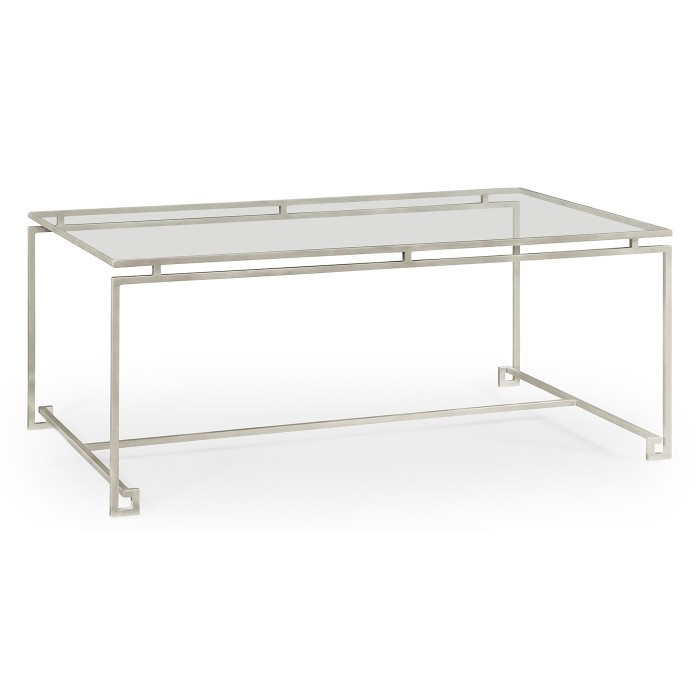 Silver Iron Rectangular Coffee Table with A Clear Glass Top