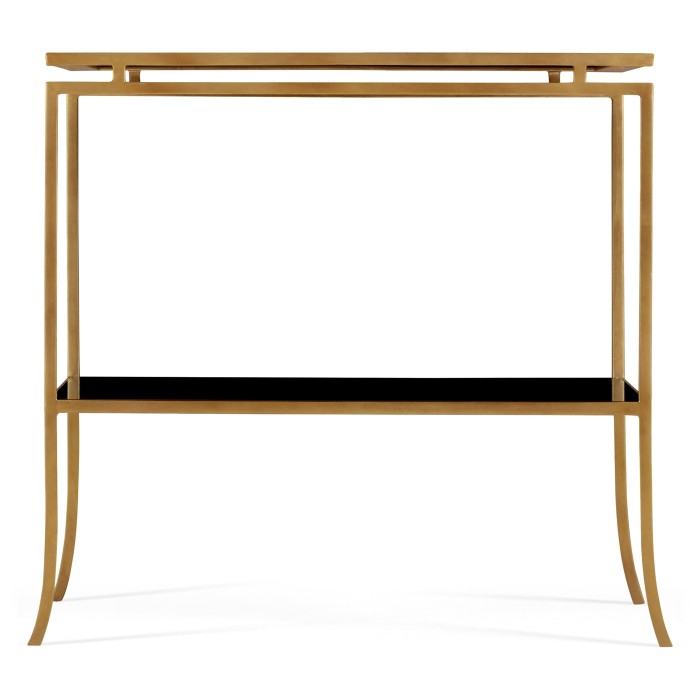 Gilded Iron Rectangular Side Table with A Black Glass Top