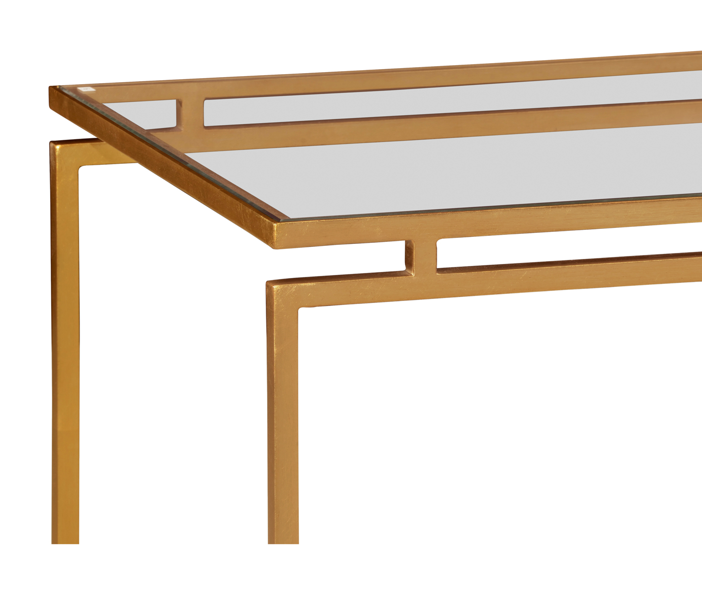 Gilded Iron Rectangular Side Table with A Clear Glass Top