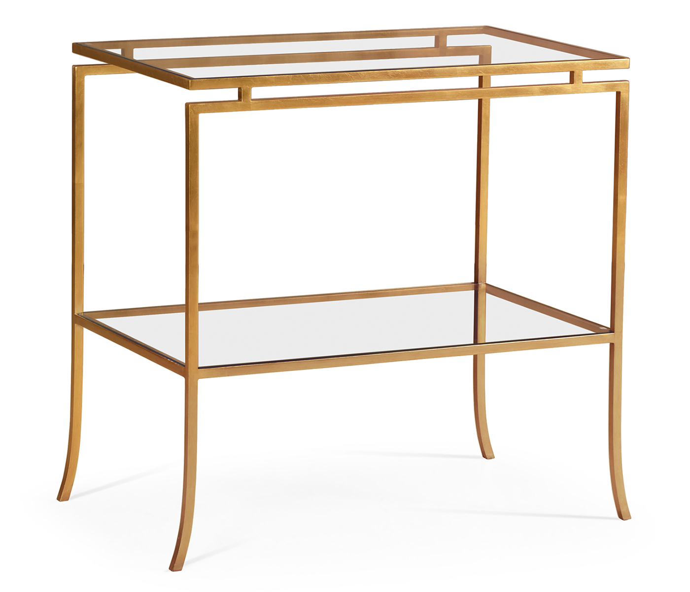 Gilded Iron Rectangular Side Table with A Clear Glass Top