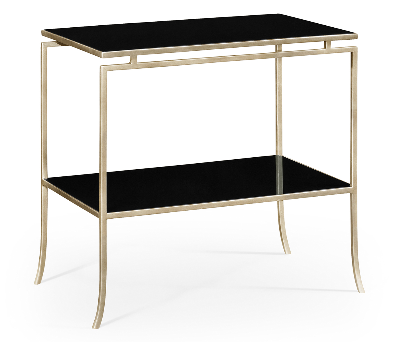 Silver Iron Rectangular Side Table with A Black Glass Top