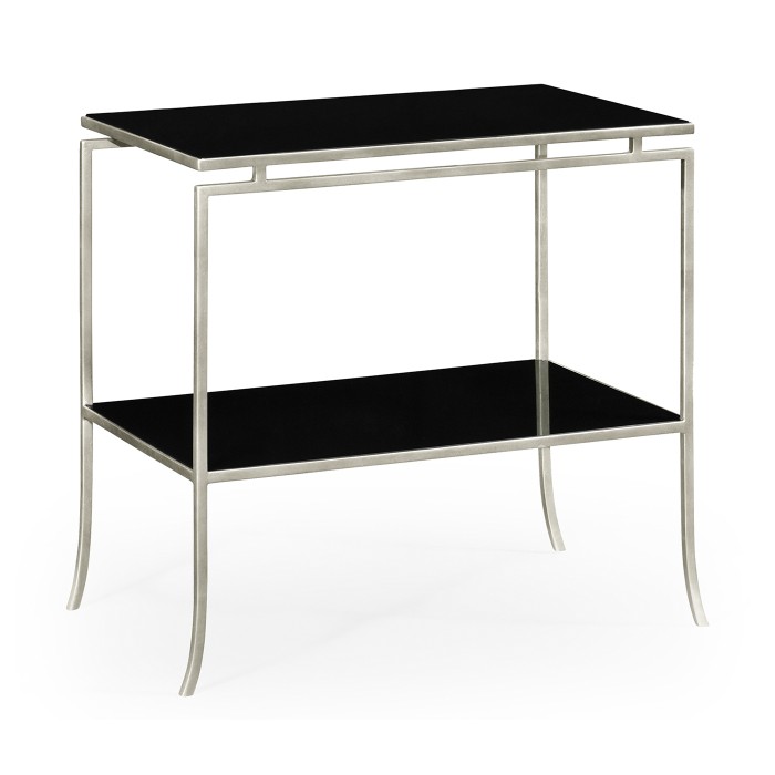 Silver Iron Rectangular Side Table with A Black Glass Top