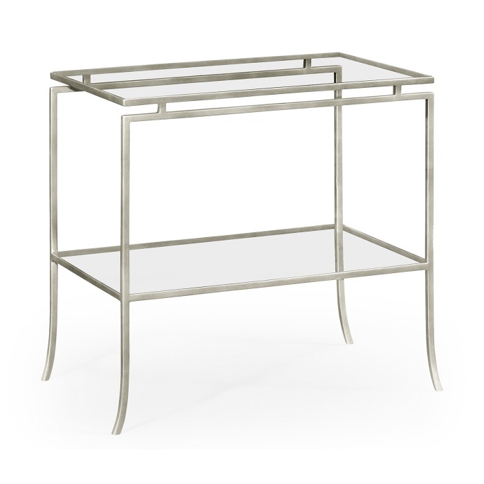Silver Iron Rectangular Side Table with A Clear Glass Top