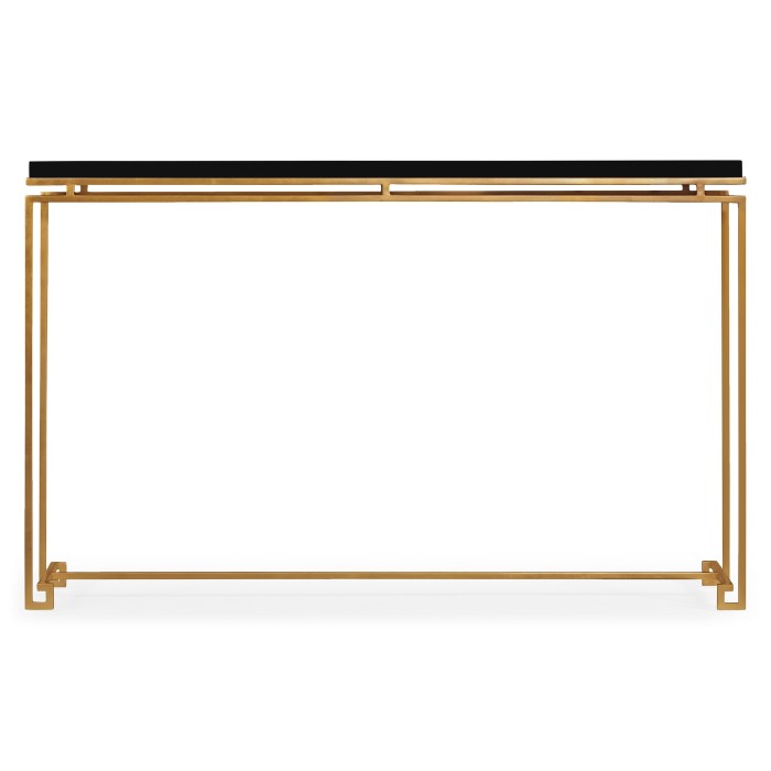 Gilded Iron Large Console Table with Smoky Black Top