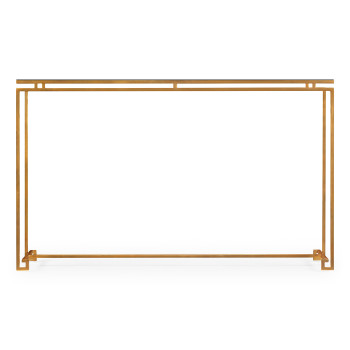 Gilded Iron Large Console Table with A Black Glass Top