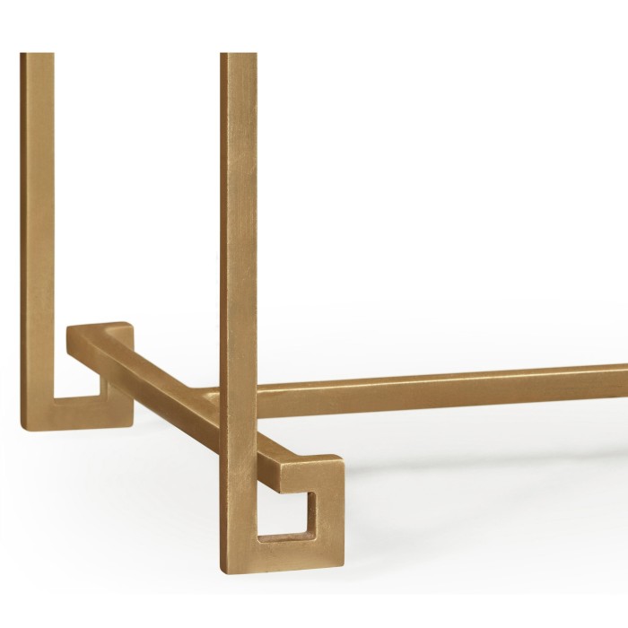 Gilded Iron Large Console Table with A Black Glass Top