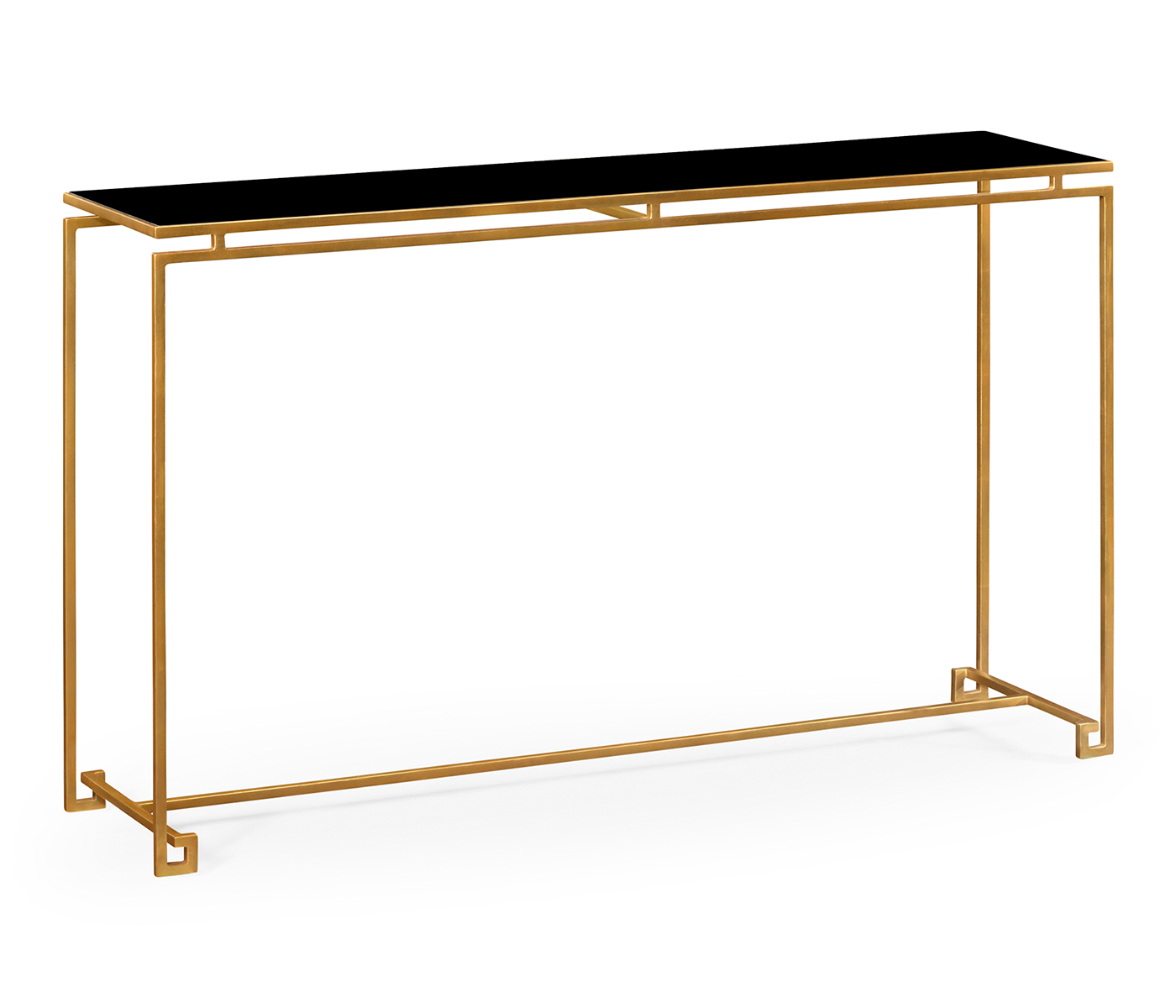 Gilded Iron Large Console Table with A Black Glass Top