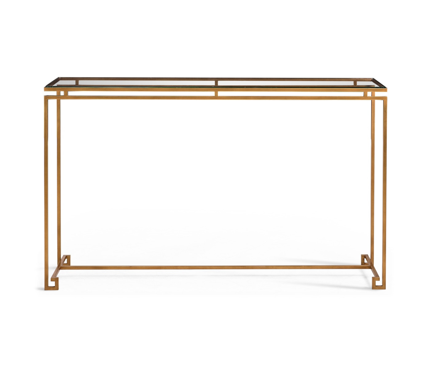 Gilded Iron Large Console Table with A Clear Glass Top