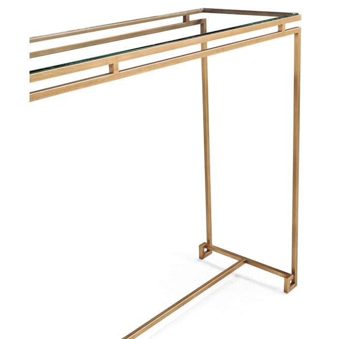 Gilded Iron Large Console Table with A Clear Glass Top