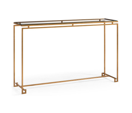 Gilded Iron Large Console Table with A Clear Glass Top