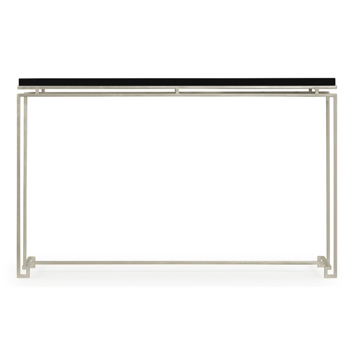 Silver Iron Large Console Table with Smoky Black Top