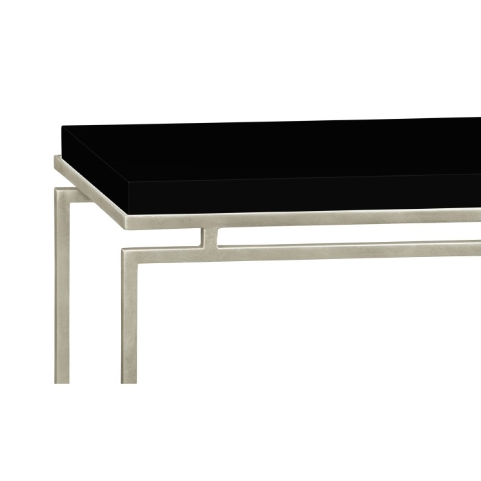 Silver Iron Large Console Table with Smoky Black Top