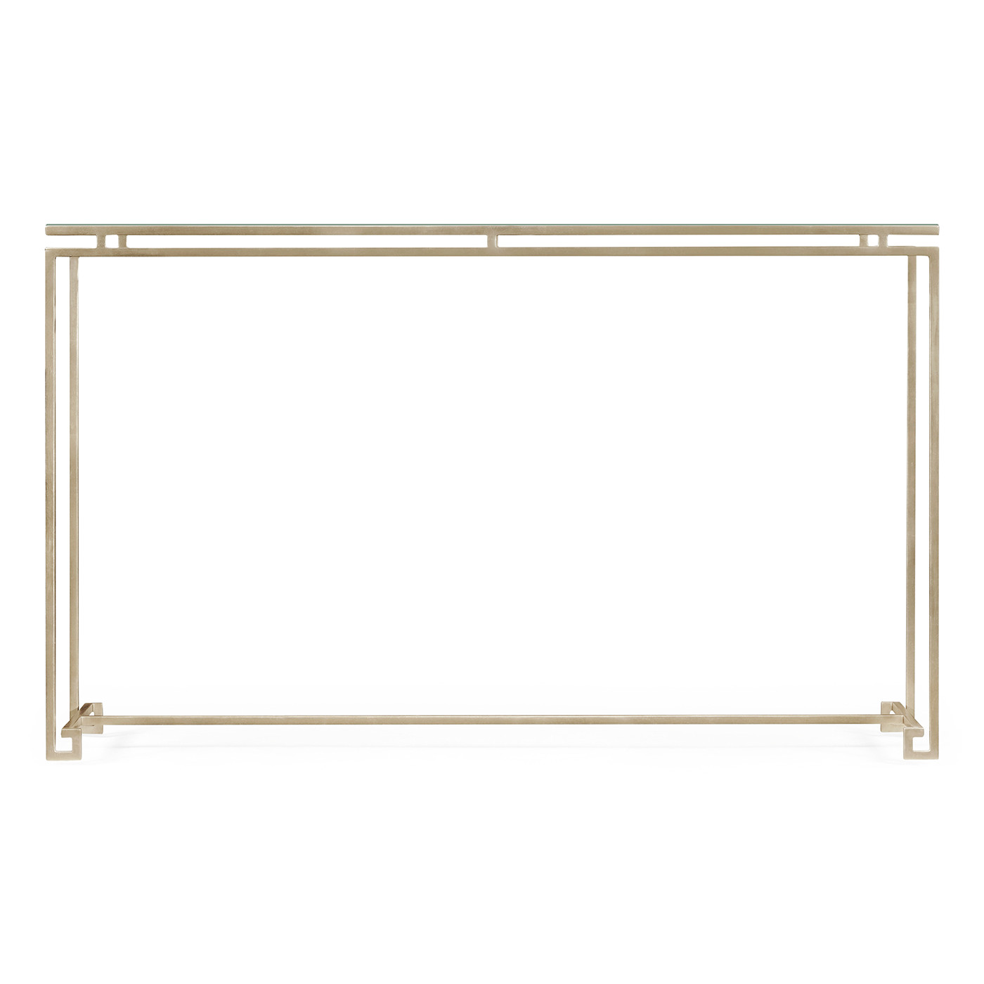 Silver Iron Large Console Table with A Clear Glass Top