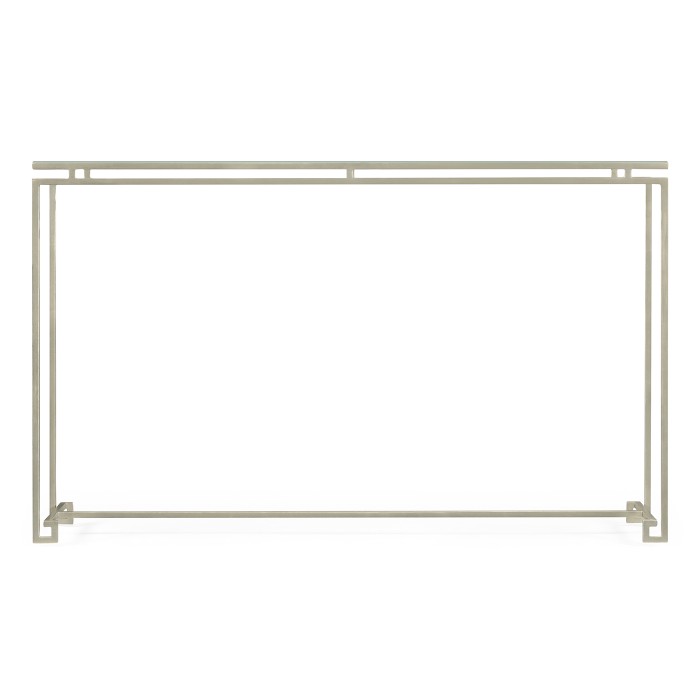 Silver Iron Large Console Table with A Clear Glass Top