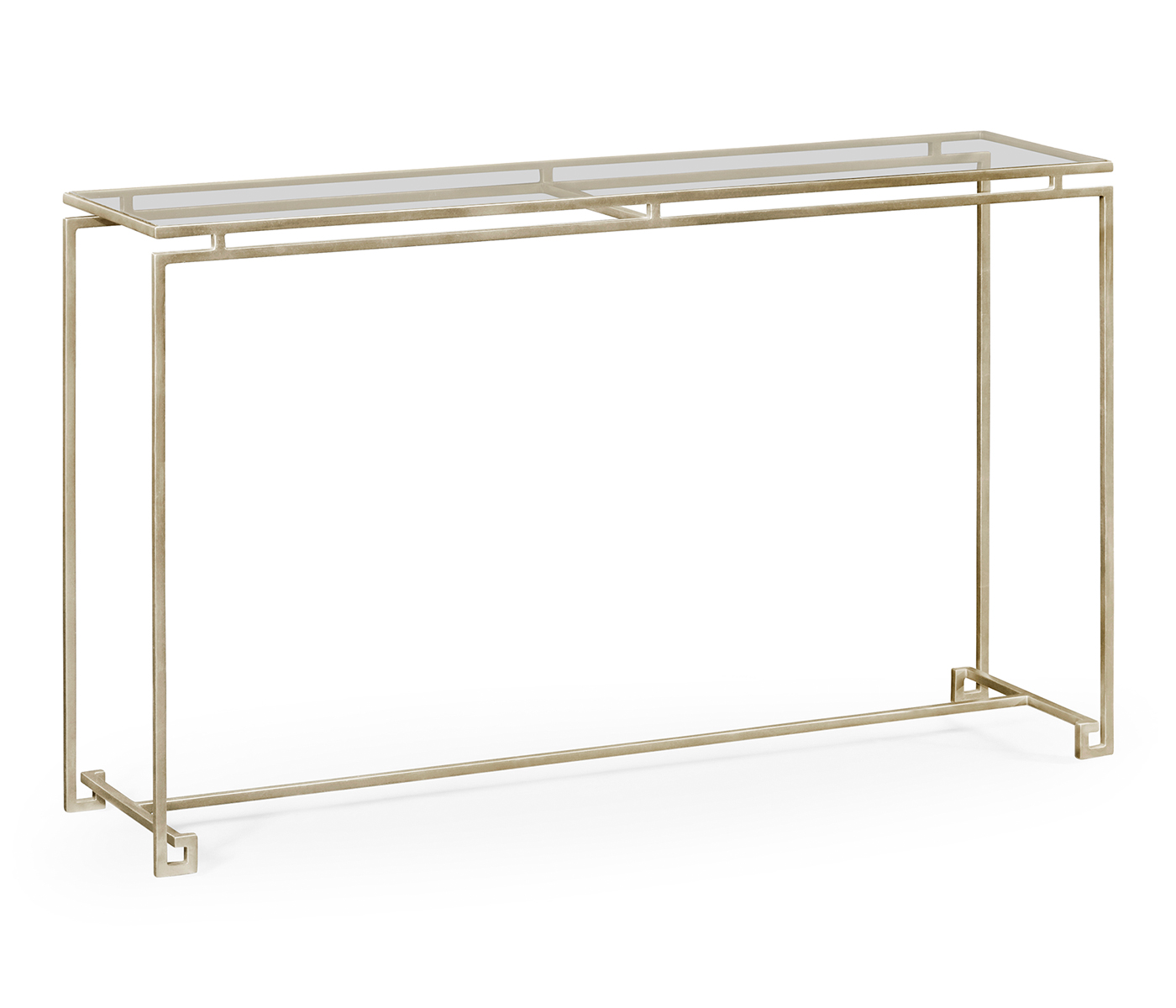 Silver Iron Large Console Table with A Clear Glass Top