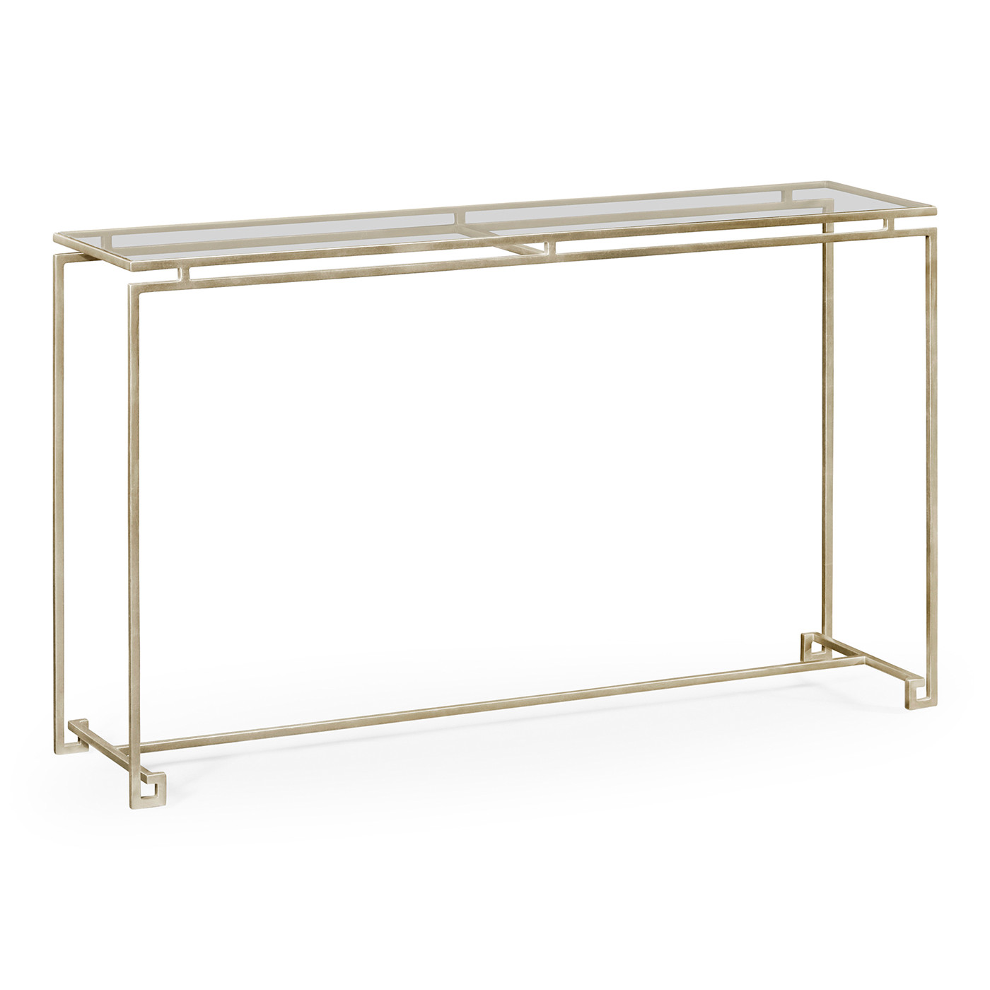 Silver Iron Large Console Table with A Clear Glass Top