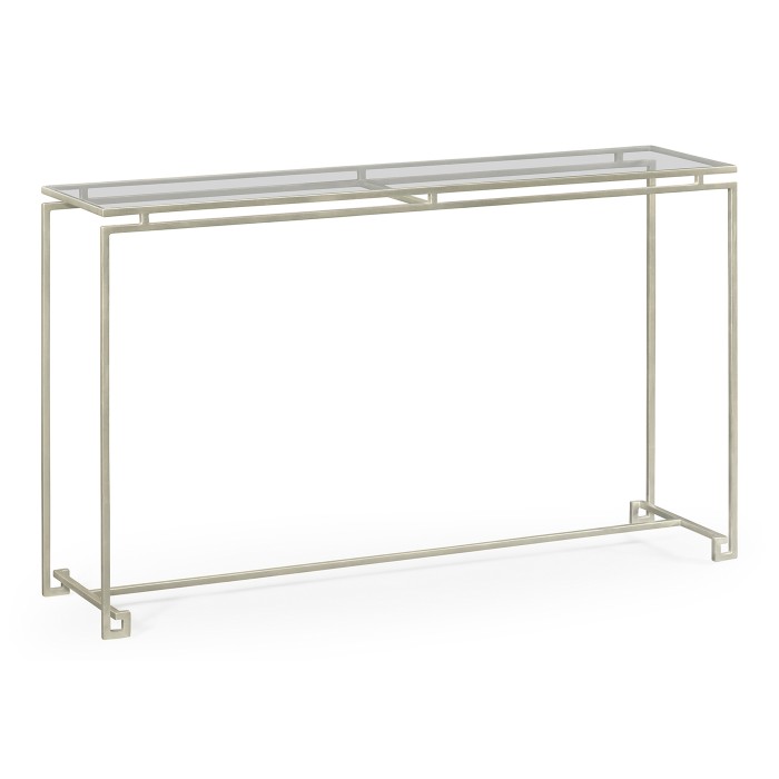 Silver Iron Large Console Table with A Clear Glass Top