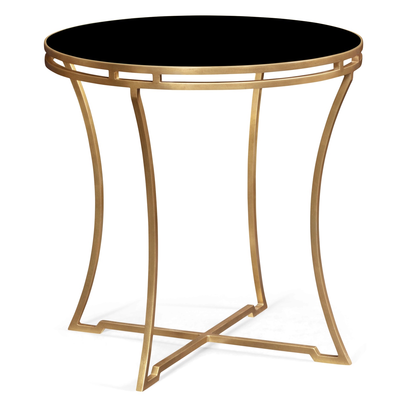 Gilded Iron Round Side Table with A Black Glass Top