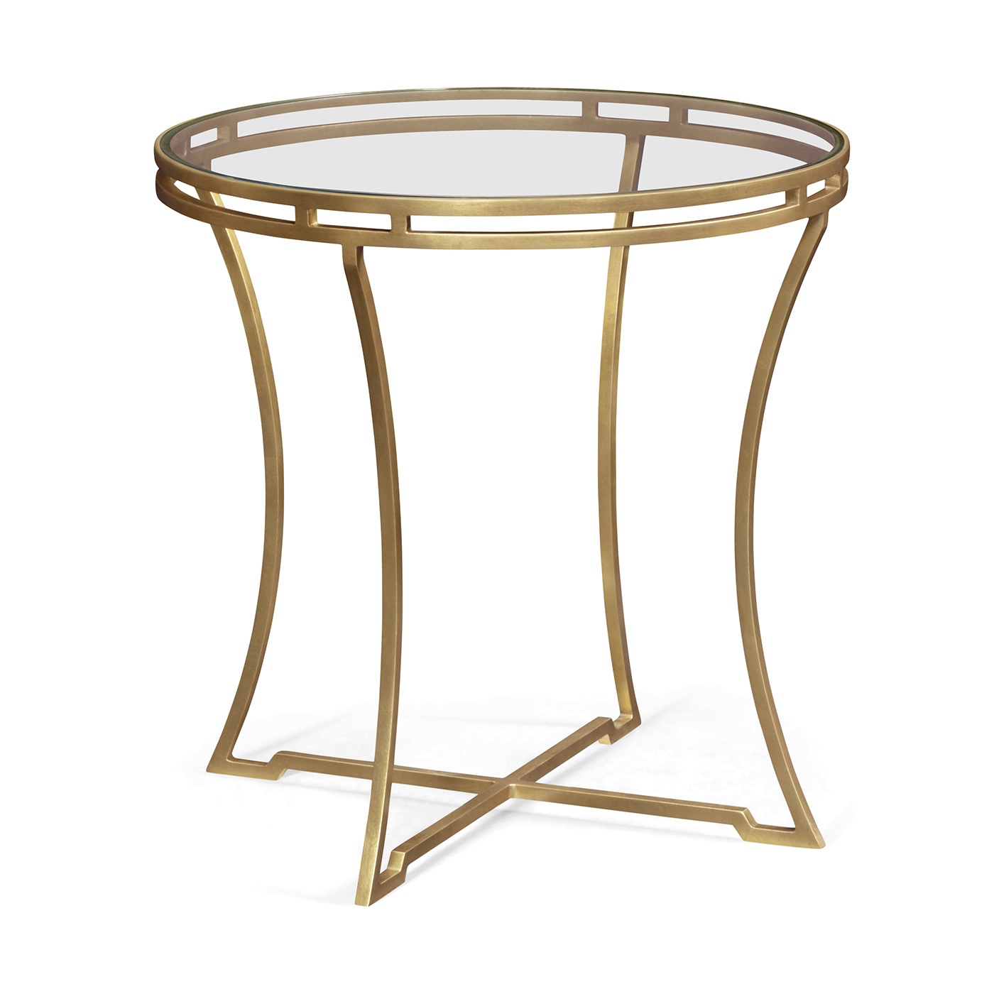 Gilded Iron Round Side Table with Clear Glass Top