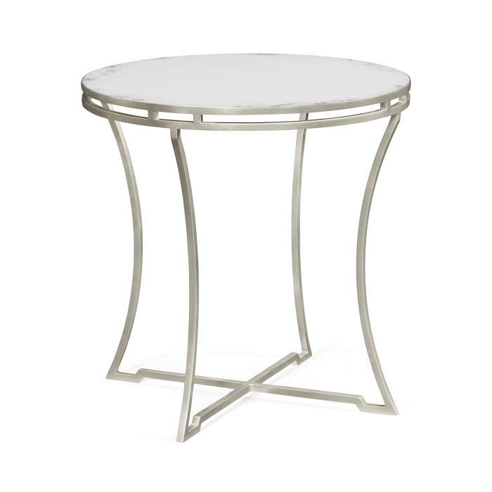 Silver Iron Round Side Table with An Antique Glass Top