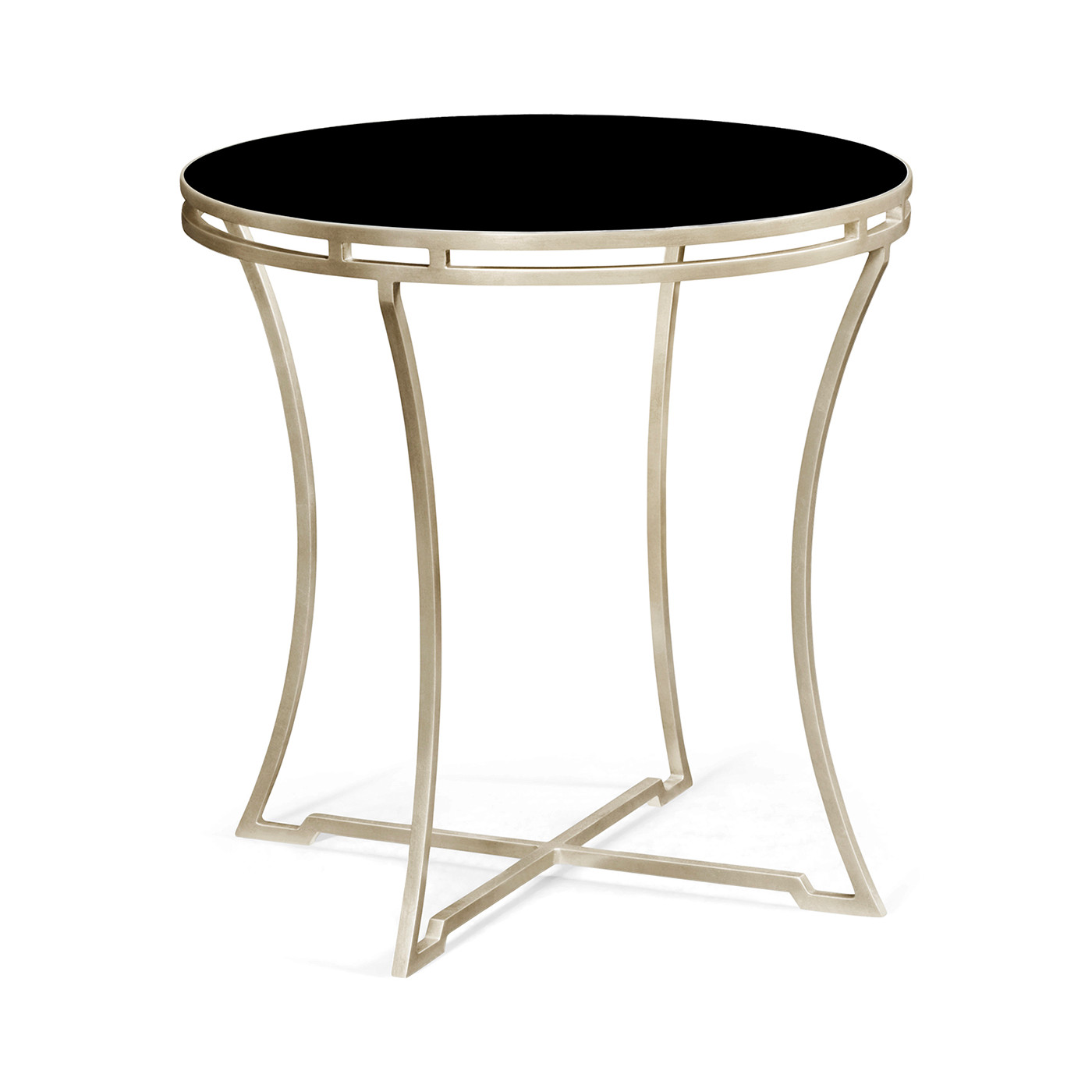 Silver Iron Round Side Table with A Black Glass Top