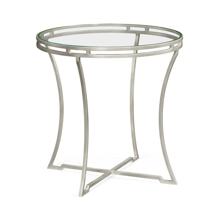 Silver Iron Round Side Table with A Clear Glass Top