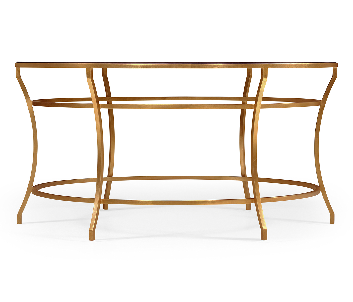 Gilded Iron Round Coffee Table with A Black Glass Top