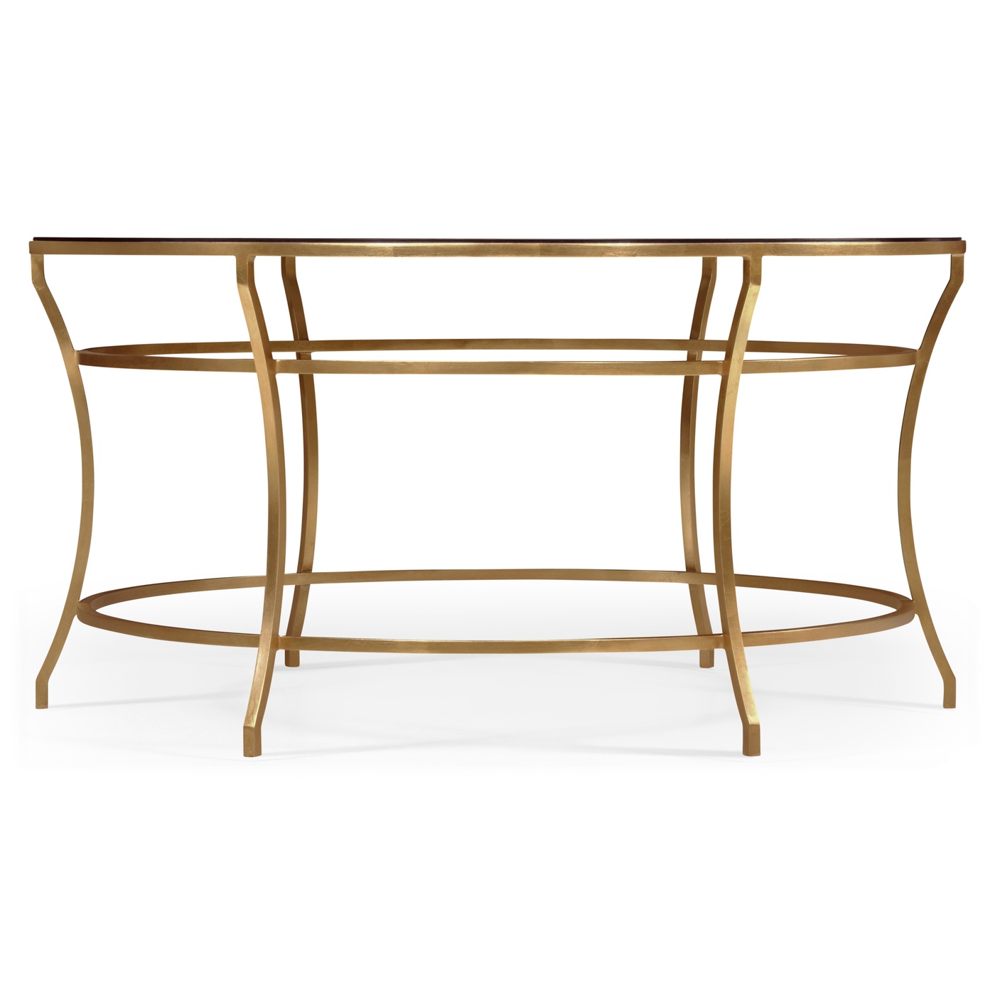 Gilded Iron Round Coffee Table with A Black Glass Top